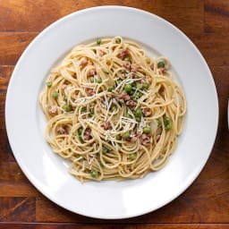 Spaghetti with Pancetta and Peas