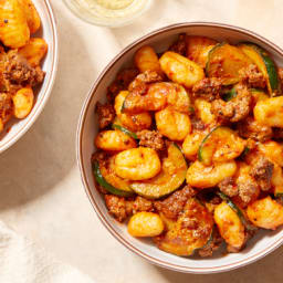 Spicy Beef & Gnocchi with Zucchini & Pecorino
