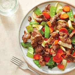 Spicy Beef Stir-Fry with Snow Peas, Carrots, & Bok Choy