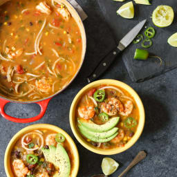 Spicy Jicama Tortilla Soup with Shrimp