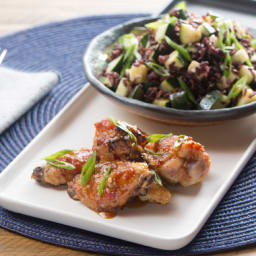 Spicy Miso-Glazed Chicken Wings with Purple Rice and Zucchini Salad