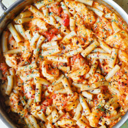 Spicy Shrimp Pasta in Garlic Tomato Cream Sauce