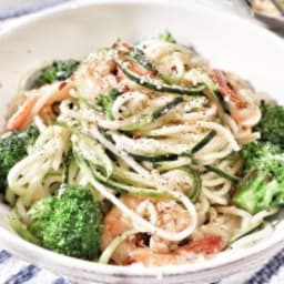 Spicy Shrimp Zucchini Noodle and Spaghetti Bowl