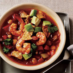 Spicy Tortilla Soup with Shrimp and Avocado