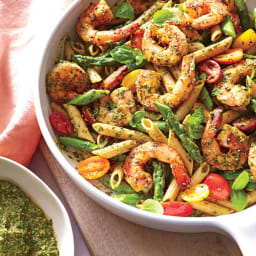 Spinach Pesto Pasta with Shrimp