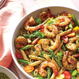 Spinach Pesto Pasta with Shrimp