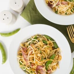 Spring Prosciutto Parsnip Pasta with Snap Peas