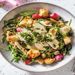 Spring-Time Roast Chicken Breast with Tapenade and Roasted Spring Veggies &