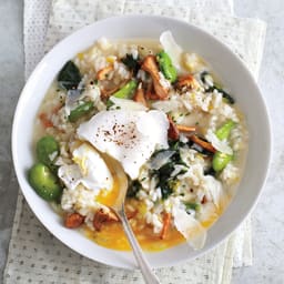 Spring Vegetable Risotto with Poached Eggs