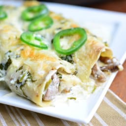 Steak Enchiladas with Jalapeño Cilantro Cream Sauce