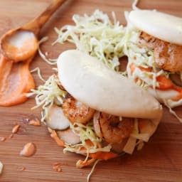 Steamed Buns With Grilled Shrimp and Sriracha Mayonnaise