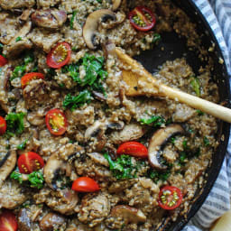 Steel Cut Oats Risotto with Mushrooms and Chicken Sausage