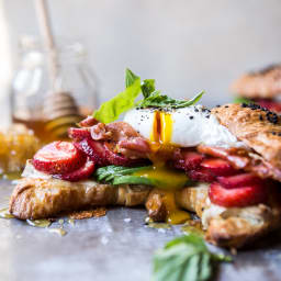 Strawberry, Basil and Crispy Prosciutto Breakfast Sandwich.