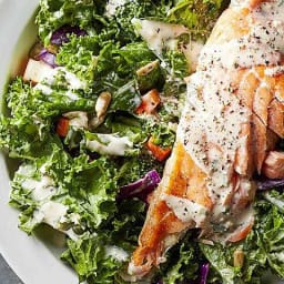 Superfood Chopped Salad with Salmon & Creamy Garlic Dressing