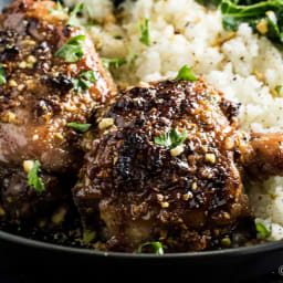 Sweet and Sticky Pistachio Honey Chicken (with cauliflower rice)