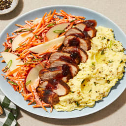 Sweet 'N' Smoky Pork Tenderloin with Apple Carrot Slaw, Mashed Potatoes & C