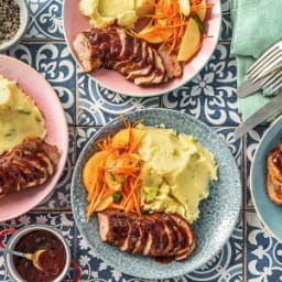 Sweet 'N' Smoky Pork Tenderloin with Apple Carrot Slaw, Mashed Potatoes, an