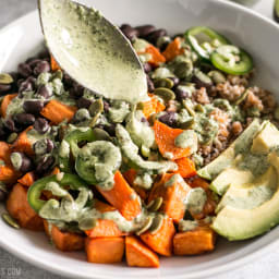 Sweet Potato Grain Bowls with Green Tahini Sauce