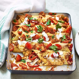 Sweet potato, red pepper and turkey enchiladas