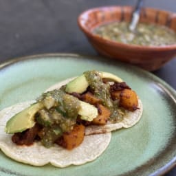 Tacos of Potatoes, Chorizo and Caramelized Onions