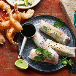 Tempura prawn rice paper rolls with chilli mayonnaise