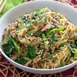 Triple Pork Mazemenwith Roasted Garlic and Pea Tips