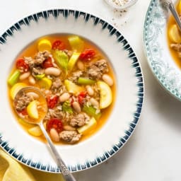 Turkey and vegetable minestrone with white beans and brown rice