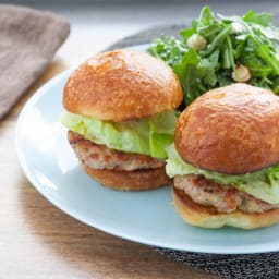 Turkey Burger Sliderswith Brioche Buns and Toasted Hazelnut and Arugula Sal