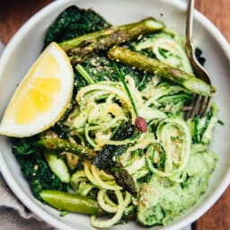 Creamy Zucchini Noodles with White Lentil Spring Onion Sauce 