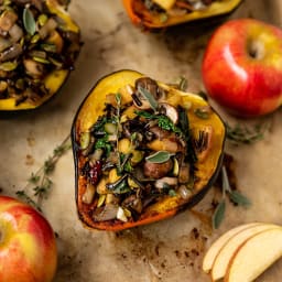 Vegan Apple Wild Rice Stuffed Acorn Squash