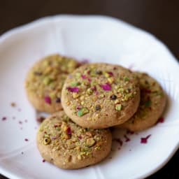 Vegan Cardamom and Pistachio Shortbread Cookies (with Rose Petals_