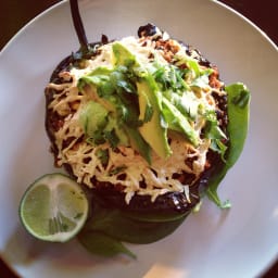 Vegan Chargrilled Chile Relleno with a Quinoa, Black Bean & Corn Stuffing