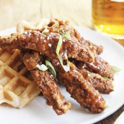Vegan Korean Honey Butter Fried Chicken and Waffles