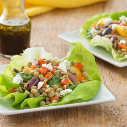 Vegetable Balsamic Lentil Salad in a Butter Lettuce Cup