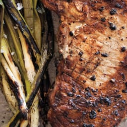 Verjus-Brined Pork Chops with Marinated Leeks