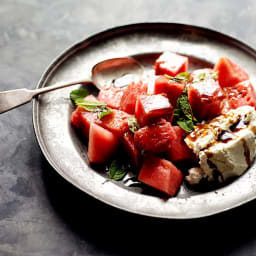 Watermelon with rosewater, labne, mint and pomegranate molasses