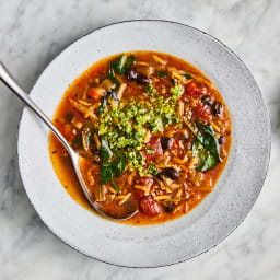 Winter Minestrone With Cabbage Pesto