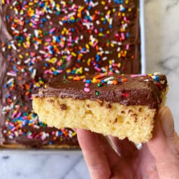 Yellow Sheet Cake with Chocolate Buttercream Frosting