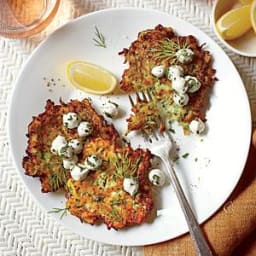 Zucchini Fritters with Herb-and-Mozzarella Salad