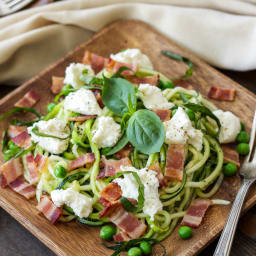 Zucchini Noodles with Bacon, Ricotta, and Peas