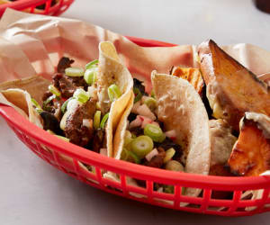 Beef-Tacos-and-Radish-Salsawith-Spicy-Sweet-Potato-Wedges