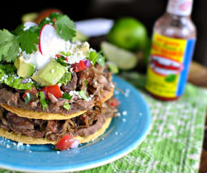 Double-Decker-Pork-Carnita-and-Refried-Bean-Tostadas