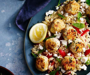 Greek-chicken-meatballs-and-pasta-warm-salad