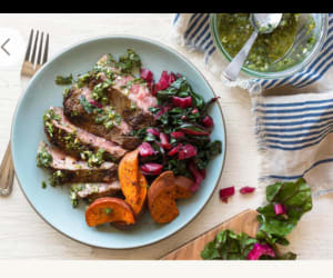 Grilled-Steaks-with-Chimichuri-and-Harissa-roasted-sweet-potatoes