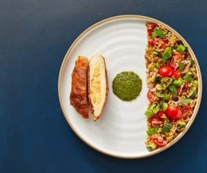 Prosciutto-Wrapped-Chicken-&-Smoked-Gouda-with-Creamy-Pesto-&-Veget