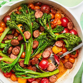 10-Minute Sausage Skillet with Cherry Tomatoes and Broccolini