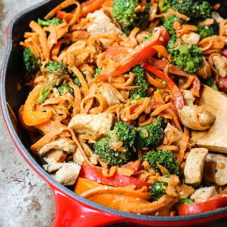30-minute Spicy Thai Peanut Chicken and Sweet Potato Noodle Stir Fry