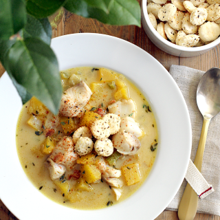 Acorn Squash and Cod Chowder with Homemade Oyster Crackers