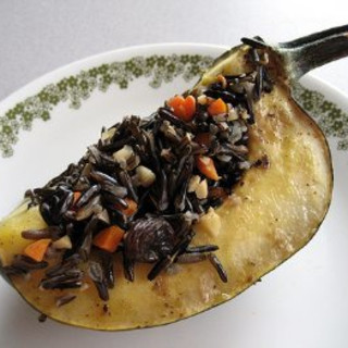Acorn Squash Stuffed With Wild Rice, Hazelnuts, Cranberries