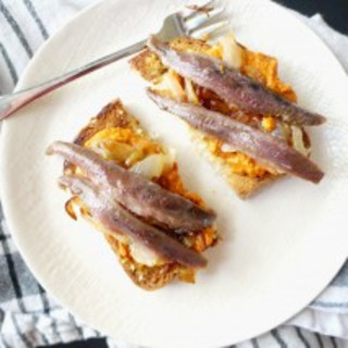 Anchovy Toast with Caramelized Onions and Pimiento Spread